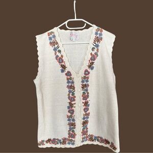 Vintage KISS Hand Embroidered Florals on Knit Vest